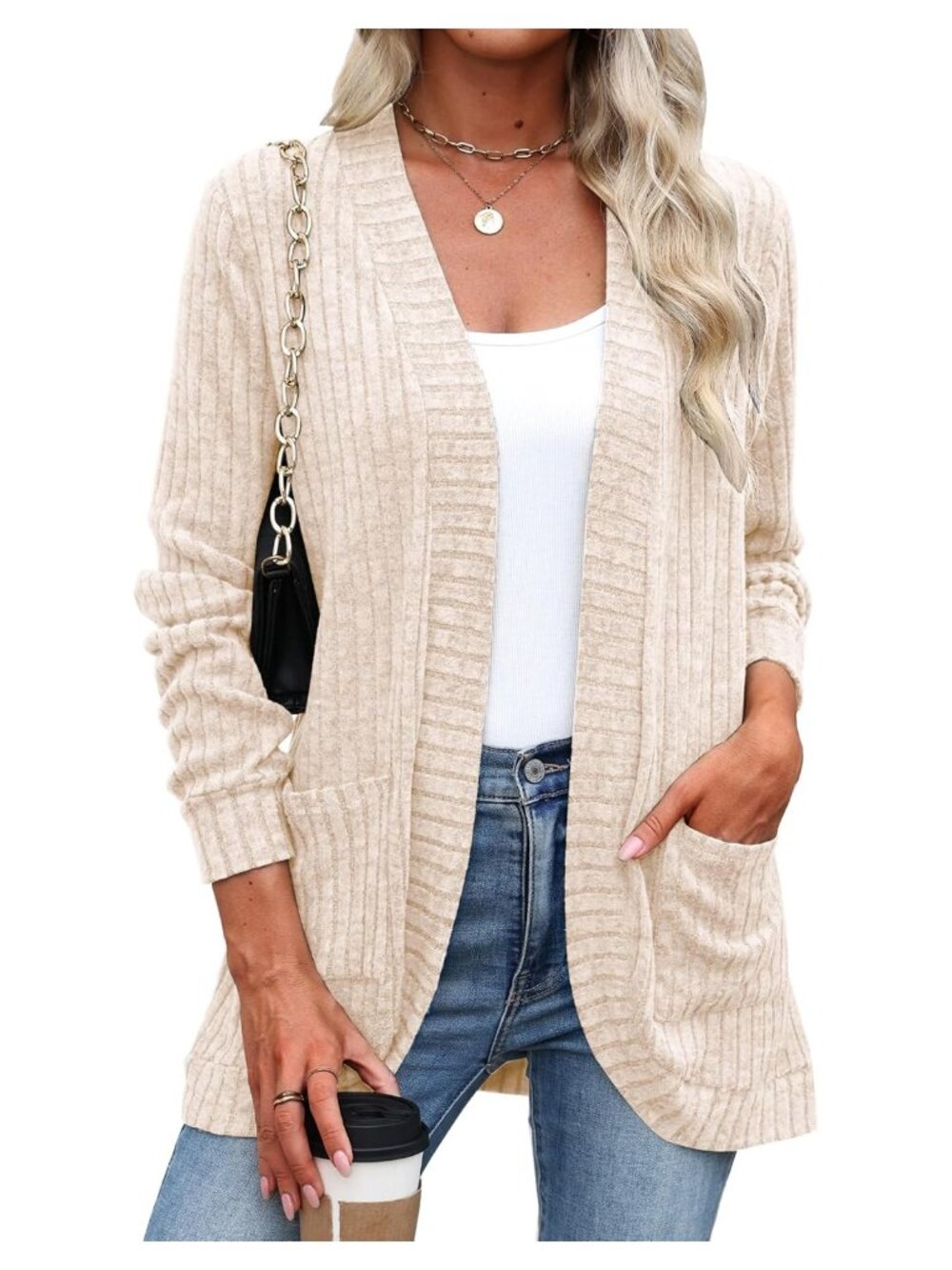 Halife Women's Open Front Lightweight Cardigan Sweater with Pockets Long Sleeve